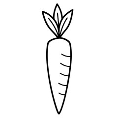 A simple line drawing of a carrot with its leaves and a few horizontal lines showing its shape details