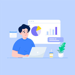 Business goal and target concept. Businessman pointing at bullseye financial target. Strategy for success, achievement, financial growth chart. Idea and innovation. Vector illustration.