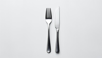 Elegant Silverware Fork and Knife on White Background