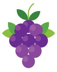 Illustration of a bunch of purple grapes with green leaves, perfect for a healthy snack