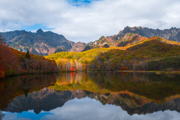 鏡池　秋　紅葉