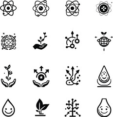 Obraz premium Collection of science and nature related icons in black and white minimalist vector style design silhouette