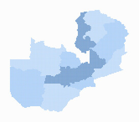 Obraz premium Zambia dotted map. Digital style map of the country on white background. Zambia shape with square dots. Colored dots style. Small size squares. Creative vector illustration.