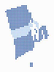 Fototapeta premium Rhode Island dotted map. Digital style map of the state on white background. Rhode Island shape with circle dots. Colored dots style. Large size circles. Trending vector illustration.