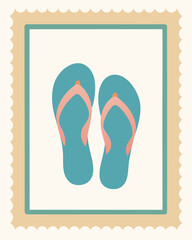 Vector art of a pair of flip flops in a frame, perfect for summer vacation and beach days concept