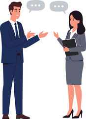 Business communication illustration, professional discussion, corporate dialogue, office teamwork, leadership conversation, workplace collaboration, business meeting, career success, strategy planning