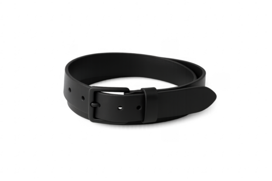 Black leather belt with buckle, adjusting clothing accessory