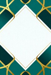 Elegant geometric frame with emerald green and gold foil for a luxury wedding invitation