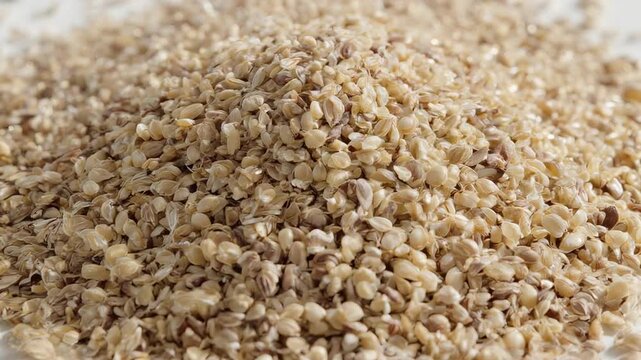 Closeup of a pile of ajwain seeds also known as carom seeds a popular spice ingredient.