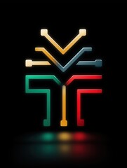 Abstract Tech Circuit Design: Vibrant Modern Emblem with Colorful Geometric Dynamics