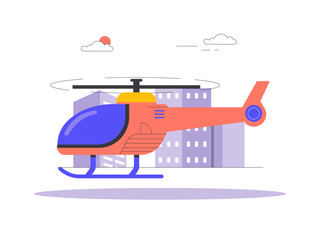 A helicopter about to take off, an expensive vehicle for the rich. Modern transportation illustration. Flat vector illustration.