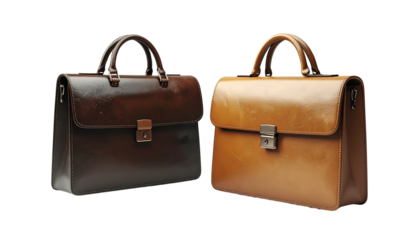  Elegant 3D Leather Briefcase Duo, Isolated on Transparent Background