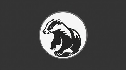 Badger silhouette in circle graphic illustration for design and branding