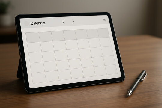 Blank Calendar App Interface on Tablet Schedule Planning and Reminder Organization