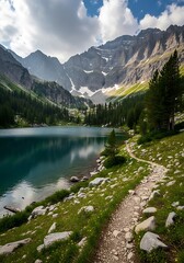 Serene Mountain Lake Trail.