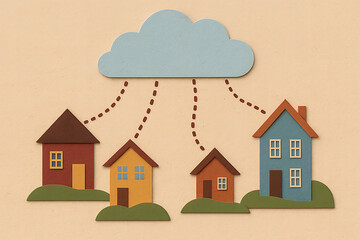 Cloud Connected Community Minimalist Houses Linked to Cloud Network