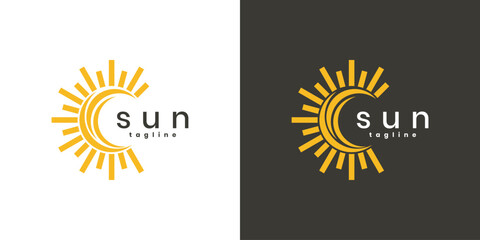Sun logo design with rays and abstract circle shape
