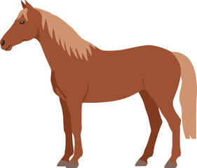 Flat Design Brown Horse Standing Side View Illustration Animal