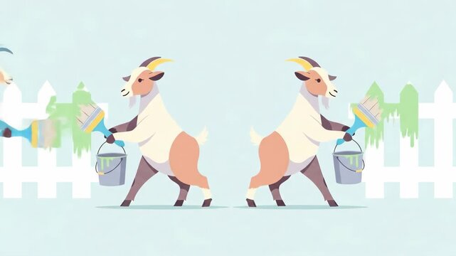 Goats Painting Fence - A Whimsical Animation of Farm Life.