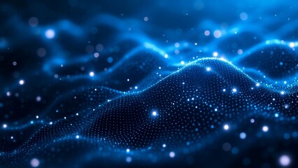 Abstract Blue Particle Waves: Glowing Digital Data Flow Background
