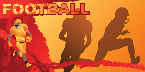 American Football Rugby Sport Background with Players in Dynamic Silhouette Grunge Style