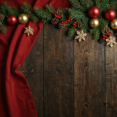 Rustic Christmas Decoration on Wooden Background with Red Ribbon and Candy Canes