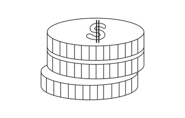 Stack of Coins with Dollar Symbol – Outline Vector Illustration of Money, Finance, and Savings Concept