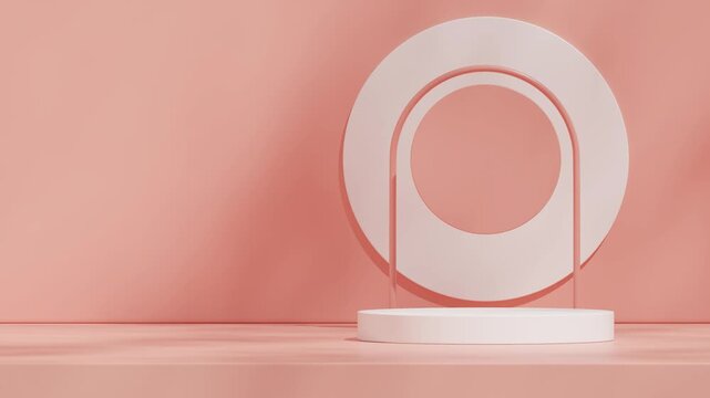 arch and circle pink in 3d render footage of mockup template white cylinder podium looping seamless shadow animation
