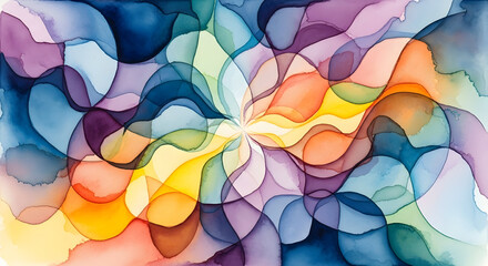 Abstract Colorful Pattern with Flowing Watercolor Shapes in Blue Purple Orange