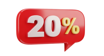Red discount bubble twenty percent isolated on a transparent background