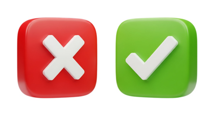 Red cross and green checkmark icons isolated on a transparent background