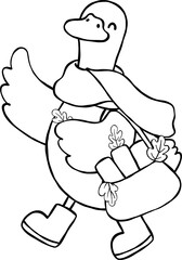 Fall Bookish Silly Goose Reading Outline Carrying Tote Shopping Bag with Books.