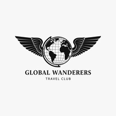 Global Wanderers Travel Club Logo Featuring a Globe with Wings, Symbolizing Worldwide Travel.