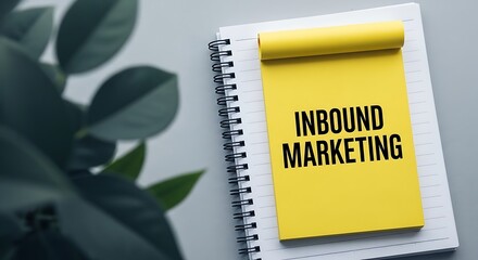 Yellow notepad with the words inbound marketing written on it, placed on a notebook