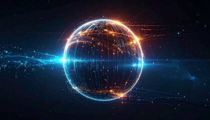 Abstract glowing sphere made of AI data streams, futuristic digital intelligence concept