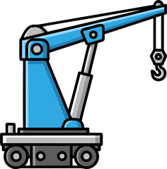 Cartoonish Blue Mobile Crane with Hook and Hydraulic Arm Illustration
