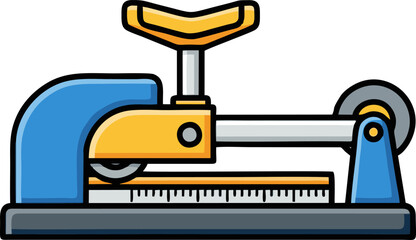 Cartoonish Blue and Yellow Paper Cutter with Measurement Markings on Base