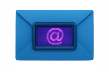 Email envelope with pixel @ symbol on digital screen, visualizing electronic communication and internet messaging