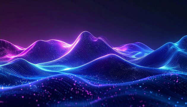Abstract 3D waves of data flowing upward, glowing blue and purple tones, digital growth and innovation concept, soft lighting, futuristic background - Powered by Adobe