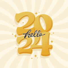 Lettering Hello 2024 with This Fun, Retro Inspired Design, Perfect For Social Media Posts, Greeting Cards, Invitations and etc
