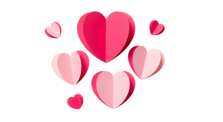 Pink paper hearts arrangement isolated on a transparent background