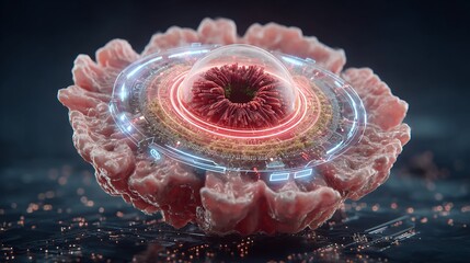 Conceptual render illustrating advanced cellular technology and biological interface designs