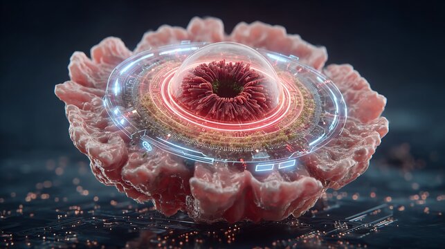 Conceptual render illustrating advanced cellular technology and biological interface designs
