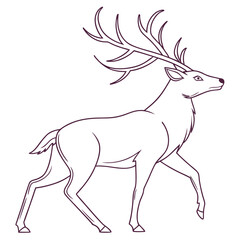 Elegant outline drawing of a majestic stag with large antlers walking