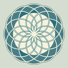 Geometric mandala pattern with teal and cream colors