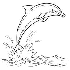 Line art illustration of a dolphin leaping out of the water