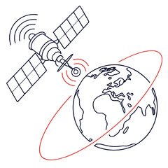 Satellite transmitting signals to planet earth in orbit