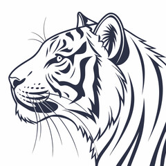 Stylized tiger head profile illustration in dark blue