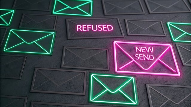 Neon envelopes with messages highlighting email refusals - Powered by Adobe