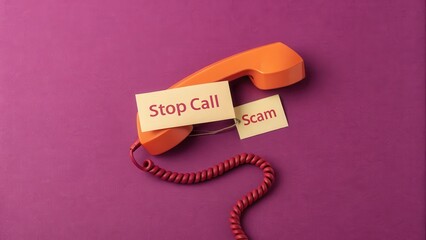 Orange Telephone Handset with Stop Call Scam Label